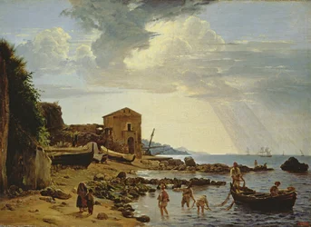 Plaża w Sorrento z widokiem na wyspę Capri